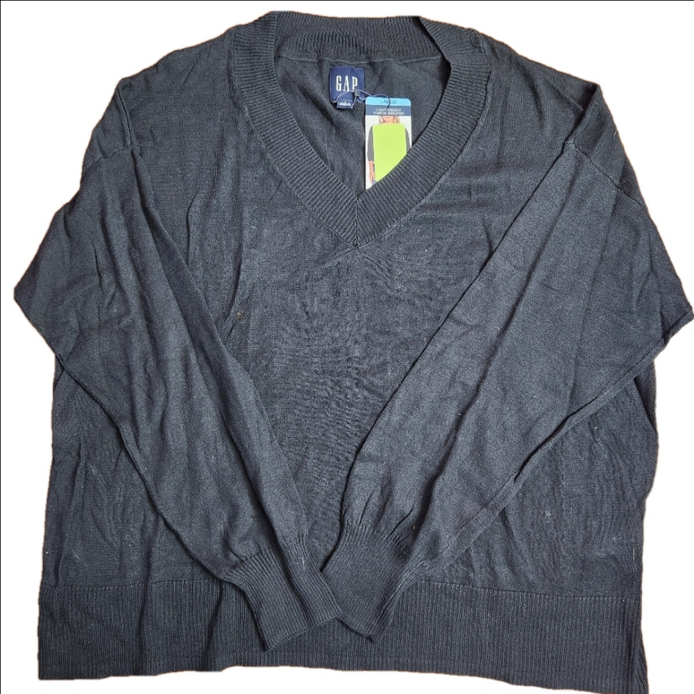 GAP Lightweight Black Long Sleeve V-Neck Cotton-Blend Sweater size Large